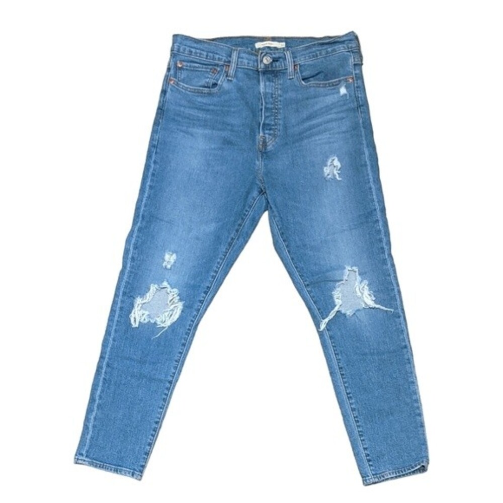 Levi's wedgie skinny button front jeans destress, busted knee size 31